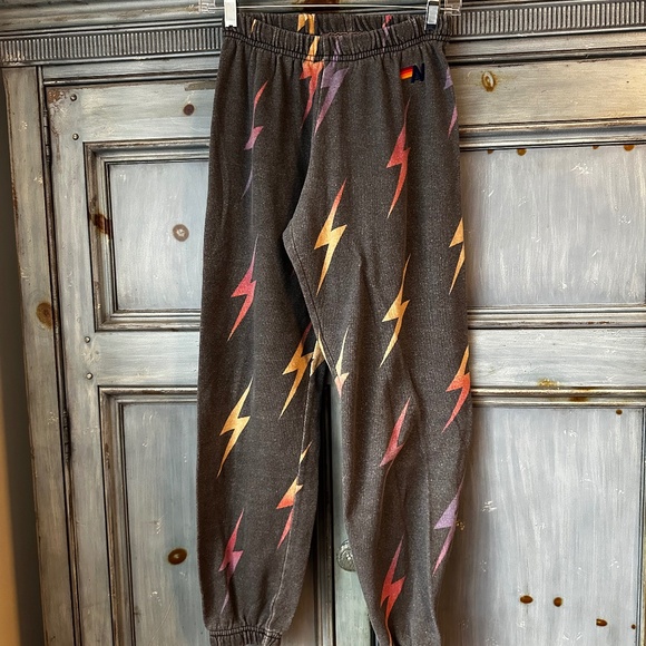 Aviator Nation Gray Sweatpants With rainbow. bolts Size S - Picture 1 of 7